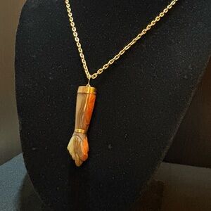 18K Gold Carved Carnelian Hand Pendant